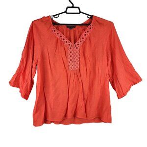 Woman Zac & Rachel Orange Blouse Top V Neck w/ Lace Trim 3/4 Sleeves Size 2X